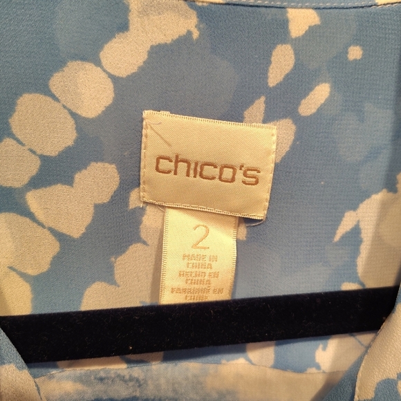 Chico's Mixed Print Chiffon Button Down Longline Tunic Top Sz 2 (L) Artsy Casual - Picture 2 of 6
